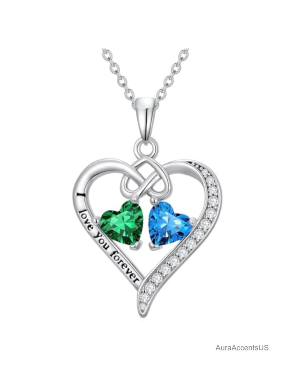 Cubic Zirconia Infinity Heart Birthstone Pendant Necklace
